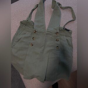Zara Olive Green Button-Front Pinafore
